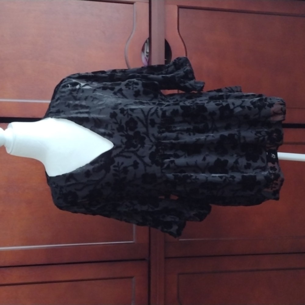 Burnout Velvet Victorian Feminine Floral Blouse L